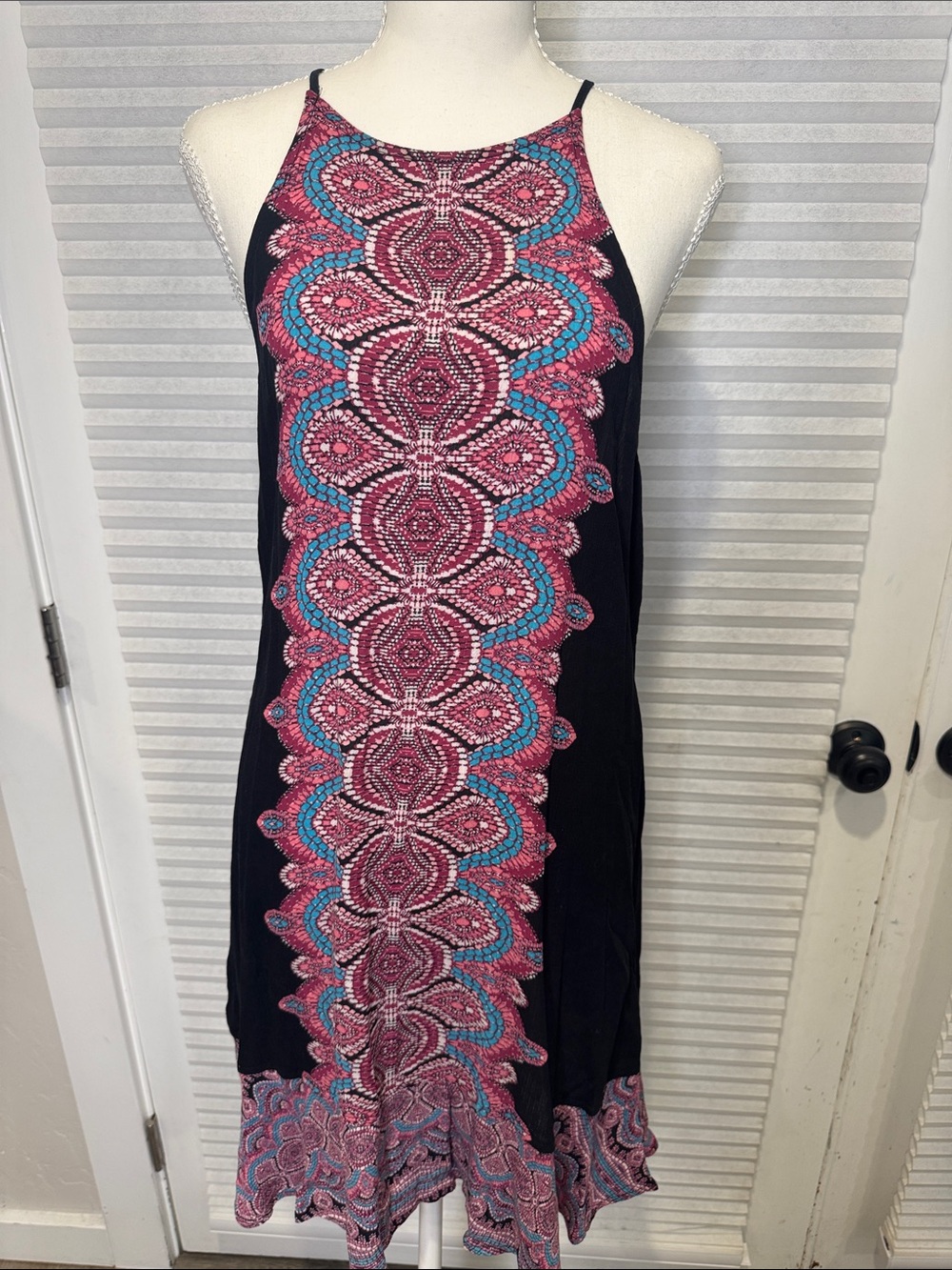 Xhilaration Black Maxi Dress with Pink & Blue Mosaic Panel RG